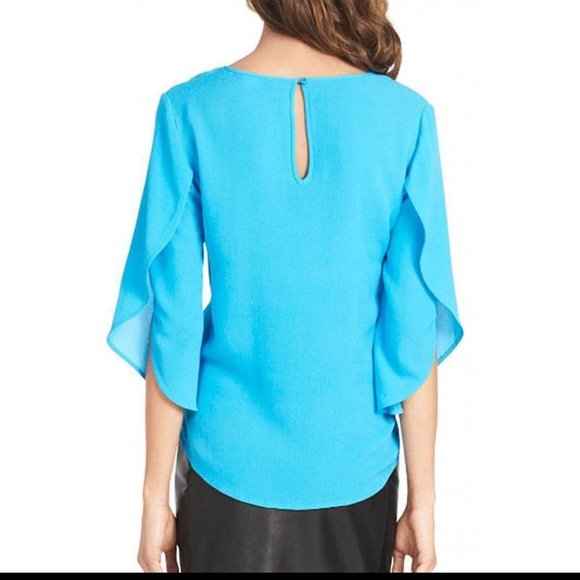 DVF Diane Von Furstenberg Nancy Tulip Sleeve Silk Top Blouse Laguna Blue - Picture 3 of 8